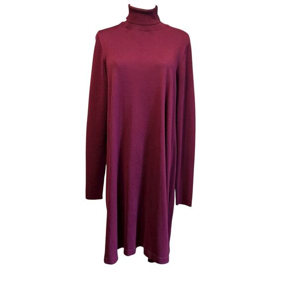 AGB Knit Sweater Dress Burgundy SZ XL Midi Turtle Neck Long Sleeve Minimalist - Picture 2 of 8